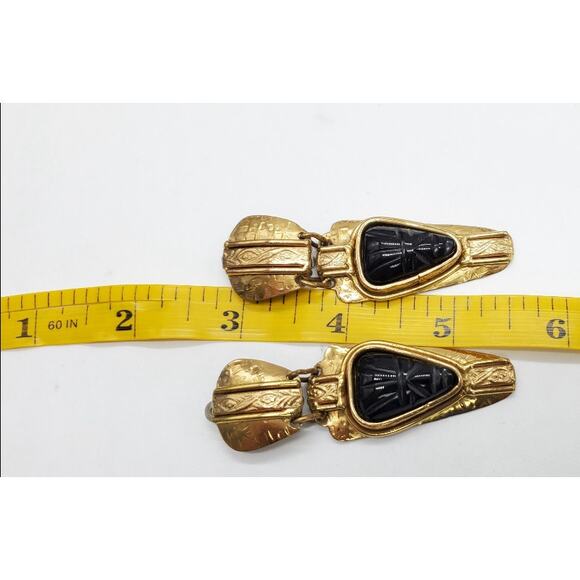 RARE Vintage IXEL Signed Aztec Mexican Necklace & Earrings- Obsidian Protection - Picture 4 of 16